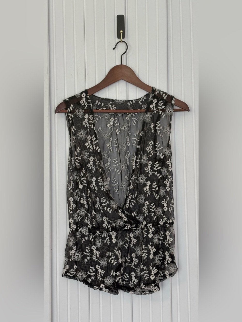 Womens Sheer Mesh Top M Embroidered Open Layer Going Out Whimsigoth